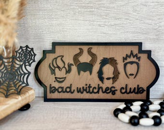 Villain Sign, Bad Witches Club Halloween Sign – Ursula, Maleficent, Cruella, and the Evil Queen, Disney Halloween
