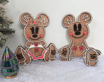Lebkuchen Mickey und Minnie Holz Weihnachtsdekoration, Disney Main Street Bakery