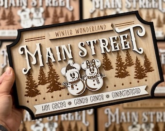 Winter Wonderland Main Street Dekoration aus Holz, Micky Schneemänner