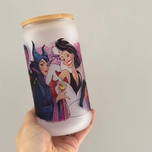 Disney Villains Glass Cup Bamboo Lid | Cruella, Evil Queen, Ursula, Maleficent, | Disney Adult | Personalized Libby Cup
