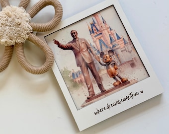 Disney Castle Watercolor Wall Art - Walt & Mickey Magic Kingdom Framed Castle Decor - Most Magical Place on Earth