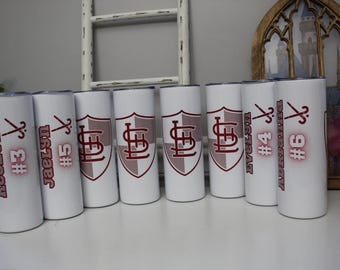 Sports Team Personalized Stainless Steel Skinny Tumblers | Mag Slide & Flip Top Lid Options|  Submit Your Own Logo | FREE PERSONALIZATION