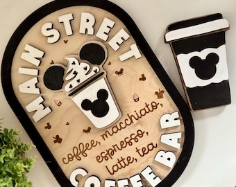 Insegna in legno Main Street Coffee Bar - Decorazione per bar ispirata a Disney, Decorazione per bar Disney, Mickey Coffee Bar