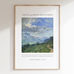 Matthew 17:20 Faith Can Move Mountains KJV. Printed Bible Verse Art for Christian Home Decor Gospel Vintage Oil Painting Bible Quote. image 1