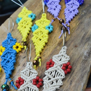 Colorful Macramé Earrings with Matte Glass Beads – Lightweight Boho Statement Jewelry