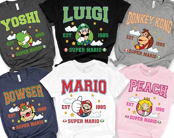 All Characters Super Mario Shirt, Mario Luigi Yoshi Bowser Peach Donkey Kong Tee, Nintendo Family Matching Shirt, Gamer Gift