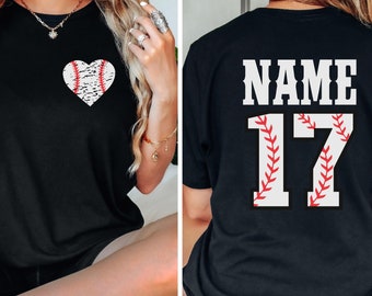 Baseball Heart Shirt With Custom Number And Name, Personalized Baseball Tshirt, Baseball Mom Shirt, Baseball Team Outfit, Sport Lover Shirt