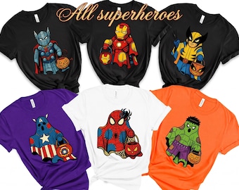 All Superheroes Halloween Shirt, Marvel Avengers Halloween Tee, Personalized Superhero Shirt, Family Matching Halloween Outfit, Spooky Gift