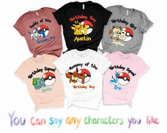 Pokemon Birthday Shirt, All Pokemon Characters Tee, Retro Family Birthday Shirt, Matching Party Tee, Kids Birthday Gift, Pikachu Shirt