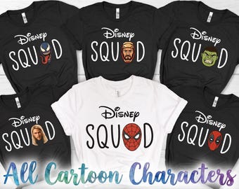 Superhero Cartoon Family Shirt, All Characters Disney Family Tee, Disney World Vacation Shirt, Personalized Matching Trip Outfit