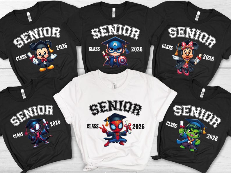 Superhero Cartoon Graduation Shirt, Cartoon Graduate 2026, Cartoon Character, Disney Graduation 2026 Shirt, Cute Chibi Style Graduation Tee image 1