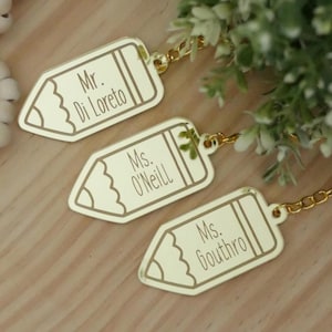 Personalized Teacher Keychain: Golden Acrylic Pencil Name Tag