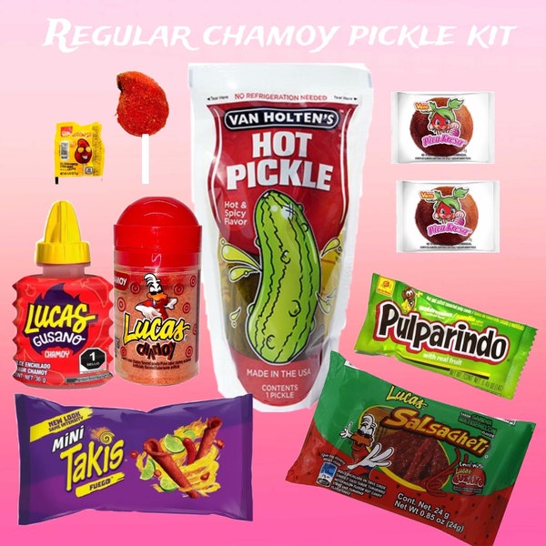 Regular Chamoy Pickle kit with fruit roll up: 10 items