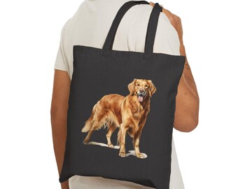 ゴールデンレトリバー柄のコットンキャンバス製トートバッグ、犬の名前