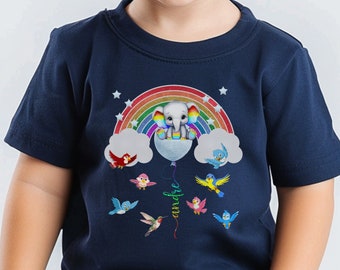T-shirt personnalisé pour tout-petit : cadeau d'anniversaire éléphant arc-en-ciel
