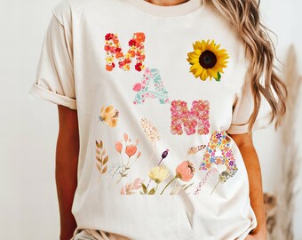 Floral MAMA Comfort Colors T-Shirt: Vintage Style Oversized Tee