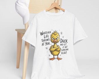 Grumpy Duck Illustration T-Shirt | Whimsical Quote Tee