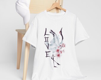 Crane and Cherry Blossoms Tee | LOVE Japanese Crane Floral Shirt