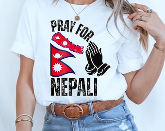 Pray for Nepal T-Shirt | Nepal Flag Praying Hands, Solidarity Tee