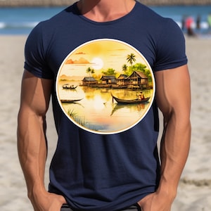 T-shirt unisexe goutte drapeau cambodgien, T-shirt coucher de soleil sur le temple d&#39;Angkor Wat, chemise patrimoine khmer fleur de lotus, souvenir cambodgien, art du sud-est asiatique,