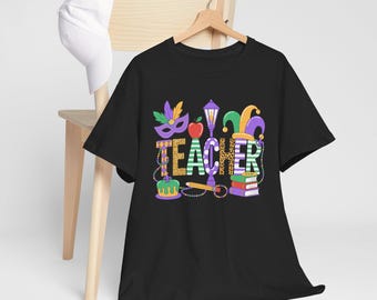 Mardi Gras Teacher Tee | Teacher Design T-Shirt, Mask & Masked Icons