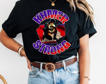 Khmer Strong-T-shirt | Cambodjaanse trots, kaartsilhouet, ontwerp Angkor-strijder