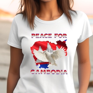 Paix pour le Cambodge, T-shirt unisexe Cambodia United, T-shirt reflet du coucher de soleil d&#39;Angkor Wat, chemise patrimoine khmer, souvenir cambodgien, cadeaux khmers