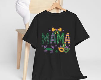 MAMA Mardi Gras Tee | Carnival Mask, Crab, Bow, Festive Letters