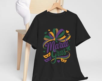 Mardi Gras Script Design T-Shirt | Purple Green Gold Carnival Tee