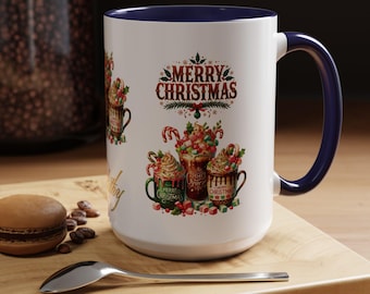 Personalized Merry Christmas Hot Cocoa Mugs Accent Coffee Mug | 11oz and 15oz