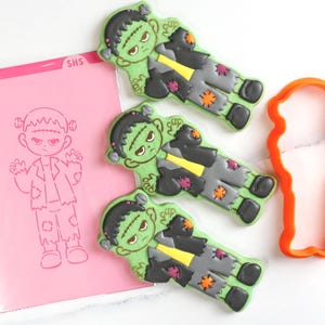 Frankenstein&#39;s Monster Cookie Cutter & Stencil Set - Halloween Spooky Cute Frankenstein Stencil Cookie Cutter