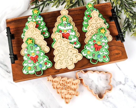 Christmas Tree Cookie Cutter Stamp Set Holiday Ornament and