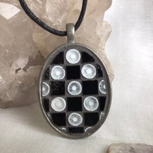 Mosaic antique silver color pendant - oval with glass and millefiori