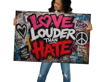 Love Louder Than Hate Poster, Graffiti Wall Art, Street Art Print