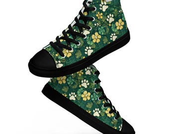 Paw Prints & Paradise – Women's Green Hawaiian Canvas Sneakers Walk Loud. Wag Proud.