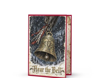 Krampus Christmas Greeting Card, Hear the Bells Gothic Holiday Art, Vintage Style 5x7 Card