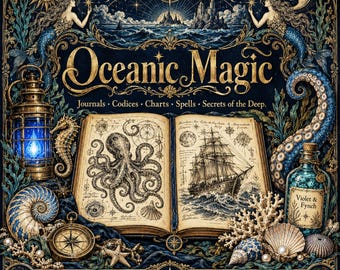 Oceanic Magic Junk Journal Kit, 27 Printable Grimoire Pages, Mermaid Dolphin Ephemera (Digital Download)
