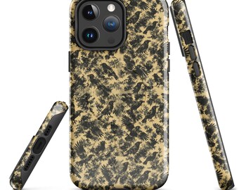 Raven Camo iPhone Case, MagSafe Tough Phone Case, Crow Lover Gift, Gothic Woodland Case, Unique Corvid Camouflage