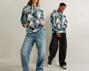Storm Front Camo Hoodie, Storm Chaser Gift, All Over Blue Camouflage Print Unisex Hoodie