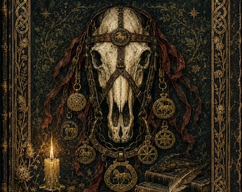 Bridle & Bone Folkloric Horse Junk Journal Kit, 34 Page Dark Academia Printable, Horse Ephemera, Tags, Bookmarks, Frames, Wax Seals
