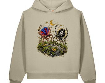 Jumping Spider Hoodie, Celestial Spider Art, Moon and Stars Heavyweight Unisex Sweatshirt