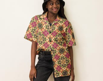 Hawaiian Paw Prints Bright Floral Unisex Button Up Shirt
