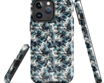 Storm Front Camo iPhone Case, MagSafe Tough Phone Cover, Blue Gray Camouflage Case, Storm Chaser Gift, Weather Lover Gift