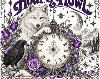 Hour & Howl Junk Journal Kit, Printable Wolf and Pocket Watch Ephemera, Gothic Floral Steampunk Journal Pages, 24 Square Pages