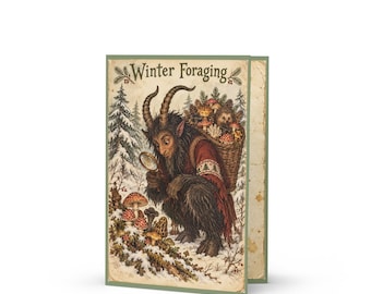 Krampus Winter Foraging Christmas Card, Dark Folklore Holiday Greeting, Vintage Woodland 5x7 Card