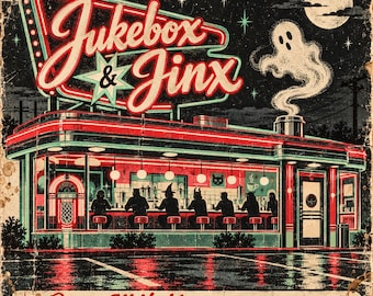 Spooky Diner Junk Journal Kit, 24 Printable 1950s Scrapbpook Ephemera Pages, Tags and Cutouts