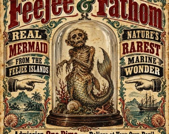 Feejee & Fathom Junk Journal Kit | 24 Creepy Victorian Mermaid Sideshow Pages | Dark Academia Printable Ephemera