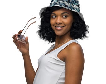 Storm Front Camo Bucket Hat, Reversible Blue Gray Sun Hat, Storm Chaser Gift, Weather Lover Hat, Unisex Festival Hat
