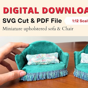 Archivos de corte SVG y archivo PDF para miniatura de casa de muñecas a escala 1:12 / Sofá tapizado para casa de muñecas / Escala 1/12 / Corte SVG para Cricut Maker