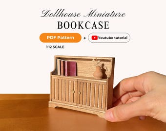 1:12 Scale Dollhouse Bookcase Printable and SVG Cut Files | Miniature Bookshelf Template | Dollhouse Furniture